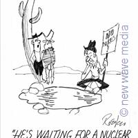 man protesting submarine